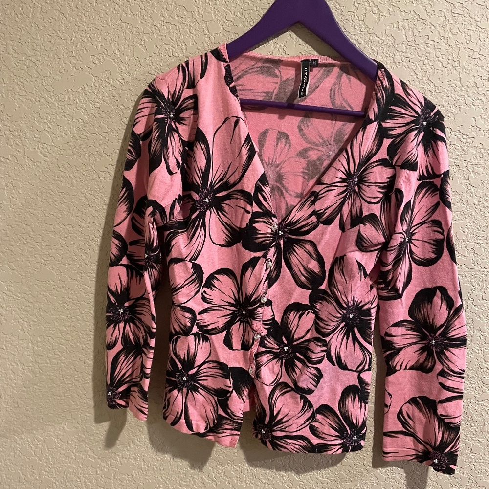 Cardigan pink and black floral
